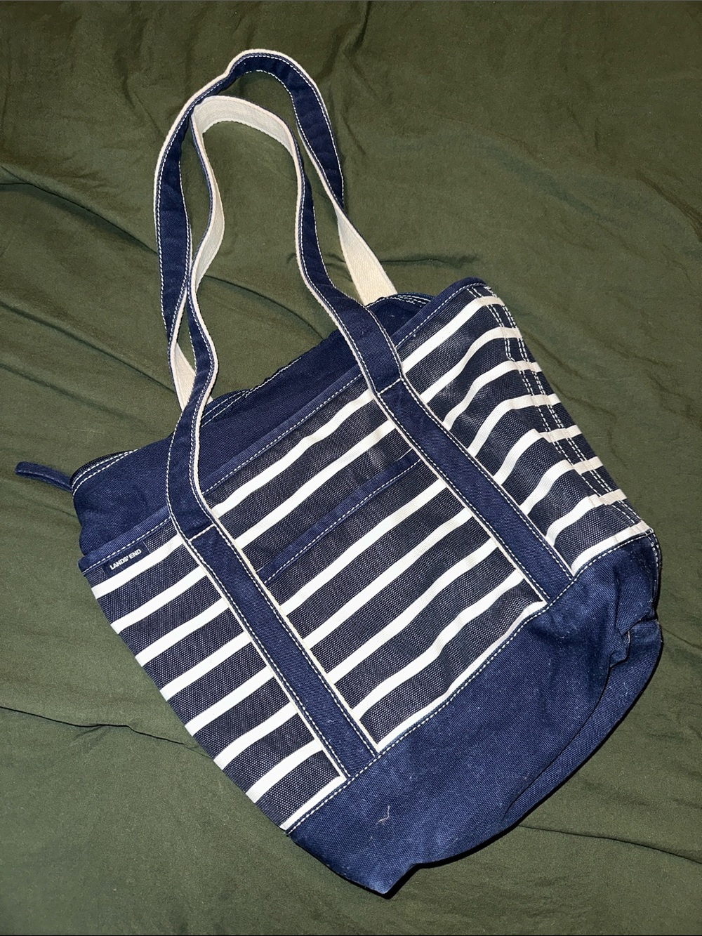 Navy & White Striped Canvas Tote Bag